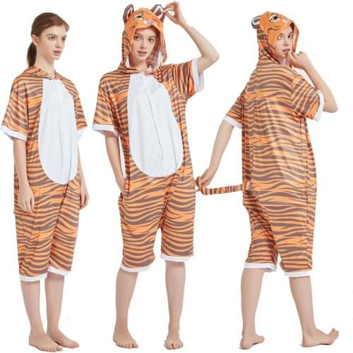 Short Sleeve Summer Adult Tiger Kigurumi Pajamas Tiger Onesie Kids Girls Unicorn Oneises Sleepers Kids Unicorn Pijama