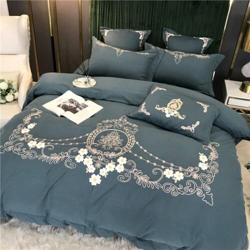 Autumn Winter Thicken Sanding 600TC Egyptian Cotton Bedding Set Flower Embroidery Duvet Cover Bed Linen Fitted Sheet Pillowcases
