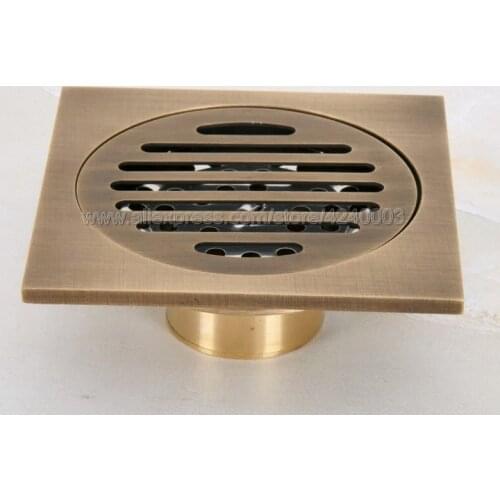 Shower Drains Square 10*10cm Bath Drains Strainer Antique Brass Bathroom Floor Drain Waste Grate Drain Khr047