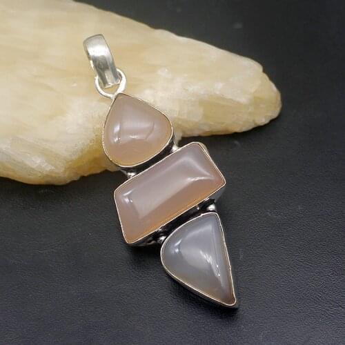 Fashion Jewelry Unique BotswanaAgate Silver Color Pendant Necklace Charm Gifts 66mm HD132