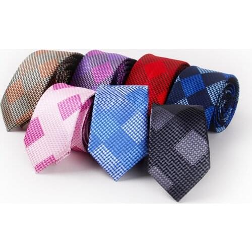 Fashion 6.5CM Blue Plaid Tie For Men Groom Neck Ties Party Business Accessories Polyester Red Wedding Suit Jacquard Corbatas