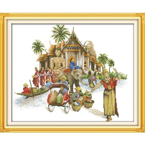 Thai ambiance painting style Cross Stitch Kit Home Decorative 14CT DMC Chinese Embroidery Needlework Easy DIY Cross-stitch set