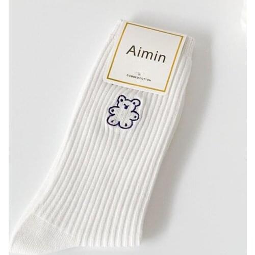 Adult Mid Calf Crew Socks Cool Funny Wacky Palm Ins Embroid Bear Sox Angels White Embroidery Fashion Streetwear Soks for Girls