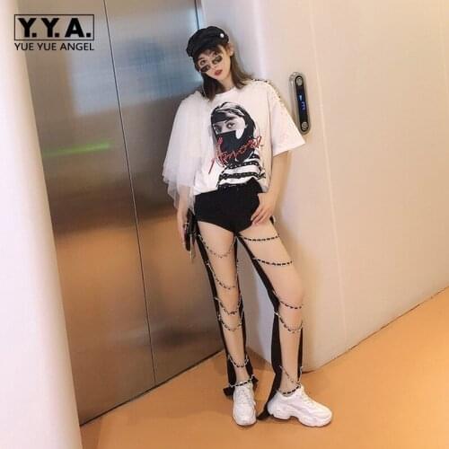 New Brand Sexy Punk Style Hollow Out Chain Womens Denim Pants Fashion Casual High Waist Slim Black Vintage Female Cross Pants