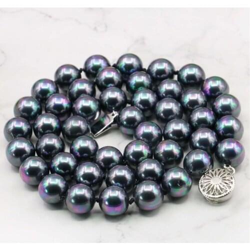 Hot 2021 10mm black south sea shell pearl necklace 18" AAA+ DIY Fashion Jewelry Making Natural Stone Rope Chain (Minimum Order1)