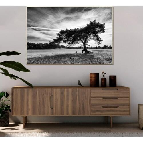 Nordic Black And White Cloud Landscape Black Tree Poster and Prints Canvas Painting Cuadros Modern Wall Picture for Living Room