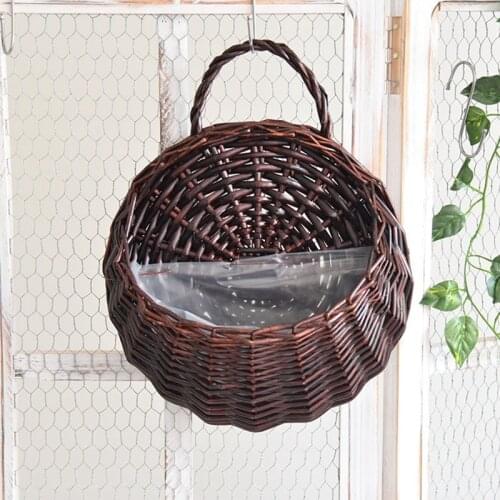 Hand Made Wicker Rattan Flower Basket Green Pot Planter Hanging Vase Container Wall Plant Basket Home Garden Decorative