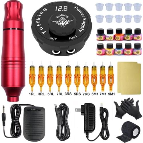 Complete Tattoo Machine Set Swiss Motor Pen Permanent Makeup Tattoo Machine Kit with Cartridges Needles Tattoo Power