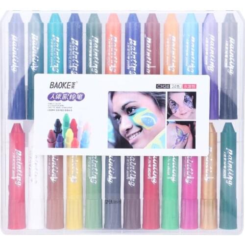 24 Pcs A Box of Baoke CH24 Body Paint Pens Rotating and Washable Crayons Children Makeup Pens 24 Colors Office Supplies