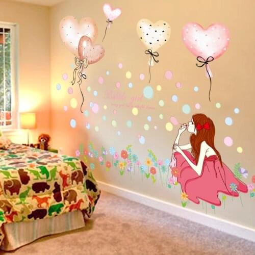 [SHIJUEHEZI] Cartoon Balloons Wall Stickers DIY Girl Bubbles Mural Decals for House Kids Rooms Baby Bedroom Nursery Decoration