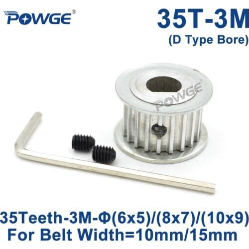POWGE 35 Teeth HTD 3M Synchronous Pulley D Type Bore 6x5/8x7/10x9mm for Width 10/15mm 3M Timing belt HTD3M 35Teeth 35T