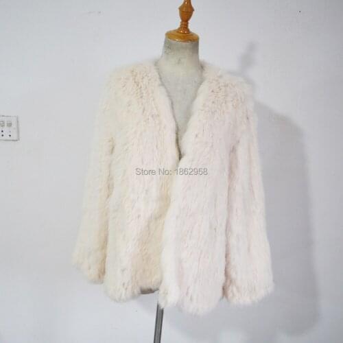 SJ412 Wholesale and Retail Girl Australia Popular Light Pink Factory 1*1 Thick Knitting Rabbit Fur Coat 2019
