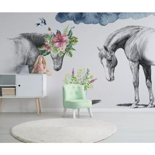 Nordic creative flowers black and white couple wallpaper living room bedroom background wall