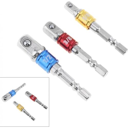 3pcs Color Hex Shank Socket Extension Conversion Adapter with 1/4" 3/8" 1/2" Square Head for Extension Drill Bits Power Tool