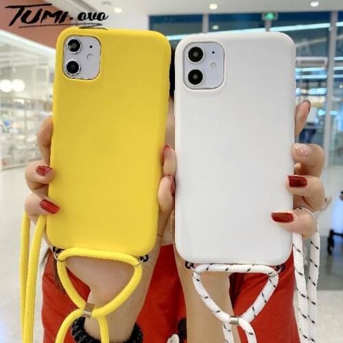 Candy Color Chain Lanyard Silicone Case For iPhone SE 2020 11 Pro Max XR XS X 7 8 6 6S Plus 12 Mini With Neck Strap Cord Cover