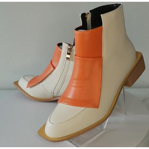 HOT Sale Women Ankle Boots plus size shoes 22-26.5cm Individual design irregular sole womens shoes for women Orange+beige boots