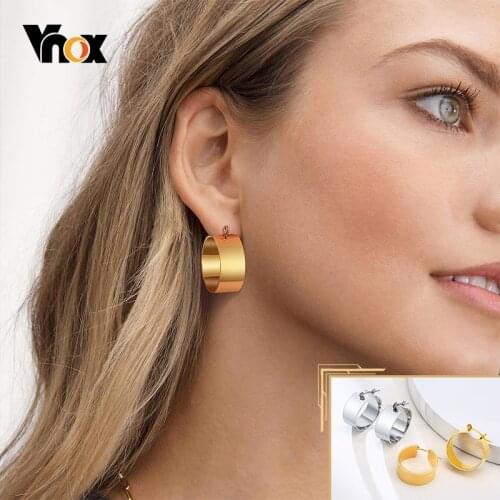 Vnox Casual Simple Chunky Hoop Earrings for Women Party Daily Wear Jewelry,Anti Allergy Stainless Steel Round Ear Accessory