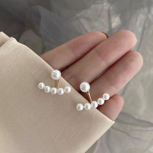 Womens Elegant Pearl Pendant Back Hanging Gold Earrings in 2021 Korean Fashion Jewelry Student Simple Ear Accessories For Girls