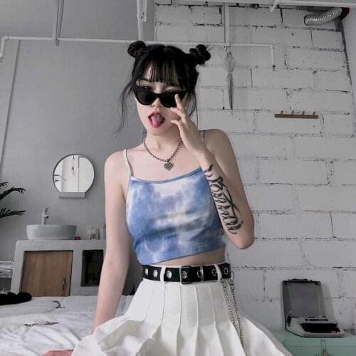 Camis Retro Hong Kong Style Chic Hyuna Style Korean Tie-dye Sling Women Summer Short Tube Slim Slimming Vest Y2k Top Crop Tops