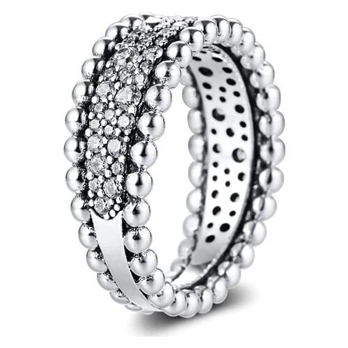 Beaded Pave CZ Band Silver Rings for Women Fashion 925 Sterling Silver Ring Valentine Day Women & Men Jewelry Wide Party Ring