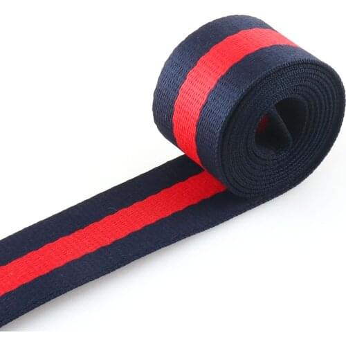 1.5" Navy Blue Red Striped Cotton Webbing Soft Belt Keychain Key Fob Lanyard Cotton Canvas Bag Strap Tote Bag Handle Ribbon