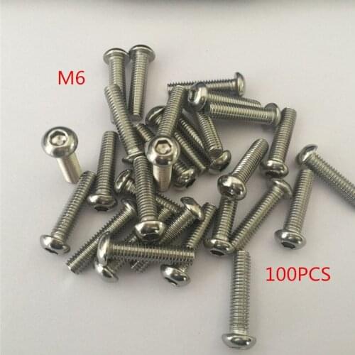 100pcs/Lot Metric Thread M6*8/10/12/14/16/18/20/25/30/35/40/45-80mm 304 Stainless Steel Button Head Hex Socket Cap Screws Bolts