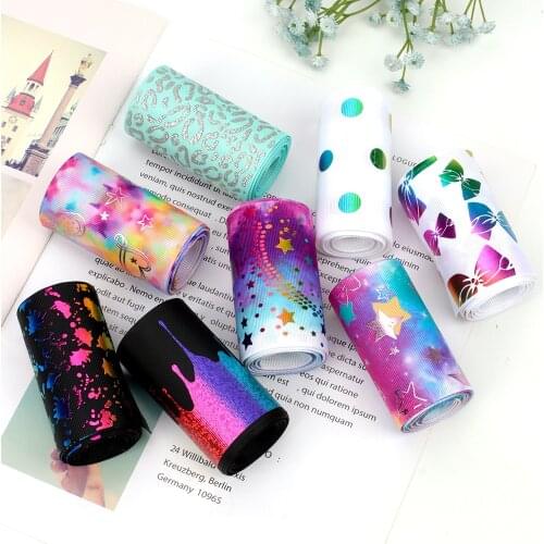 2yards/Roll 7.5cm Printing Ribbon Gold Powder Star Bow Pattern DIY Sewing Craft Supplies Hair Accessories Christmas Decoration