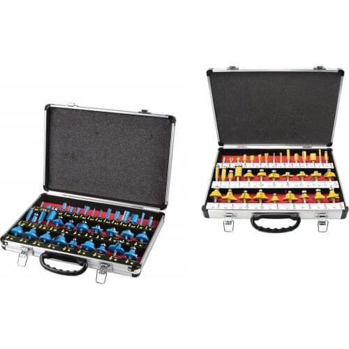 HS Tools 35pcs 1/4'' Handle Wood Router Bit Mill Engraving Trim Woodworking Milling Cutter Trimmer With Aluminum Case