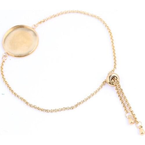 5pcs stainless steel gold plated chain bracelet base blanks12mm 20mm cabochon setting bezels diy jewelry accessories