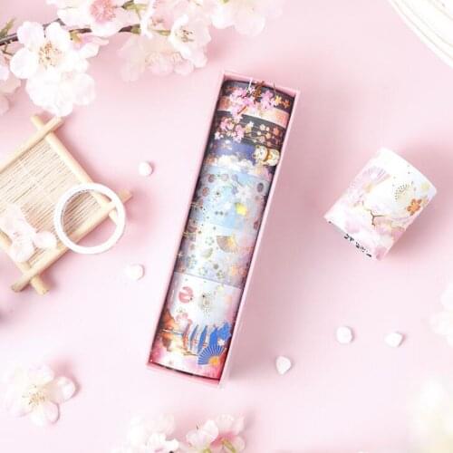 2020 Sharkbang 7 Rolls/Box Kawaii Cherry Blossom Cat Scrapbooking Bullet Washi Tape Decorative Masking Adhesive Tapes Stationery