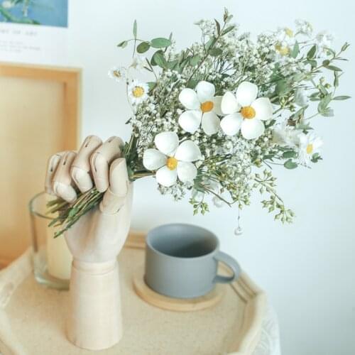 32cm Preserved Dried Hybird Flower Bouquet Oncidium Red Pink Rose Roland Floral Arrangement Wooden Hand Vase Home Room Art Decor