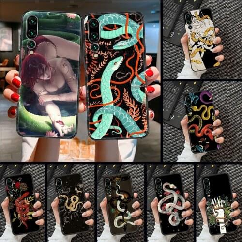 Flower snake Phone case For Huawei P Mate P10 P20 P30 P40 10 20 Smart Z Pro Lite 2019 black silicone prime tpu back luxury
