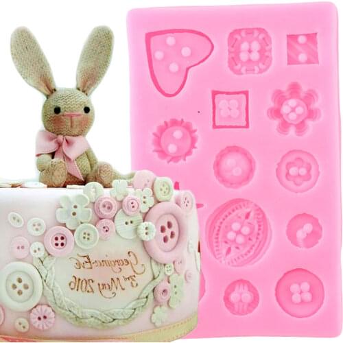 Flower Buttons Silicone Molds DIY Baby Birthday Cake Border Fondant Cake Decorating Tools Cupcake Topper Candy Chocolate Moulds