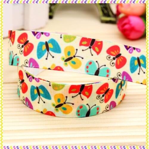 DHK 7/8'' 5yards butterfly printed grosgrain ribbon headwear hair bow diy party decoration OEM Wholesale 22mm E975