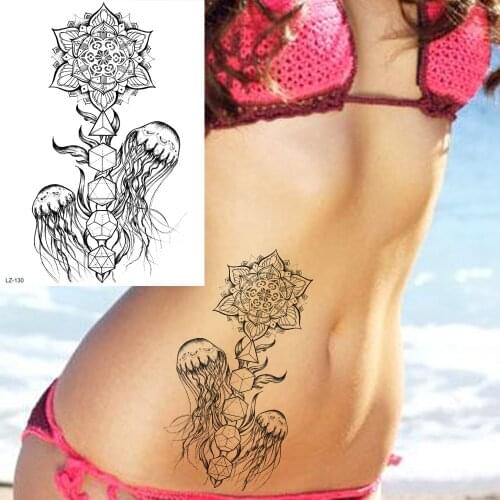 FANRUI Mandala Flower Geometric Temporary Tattoos Sticker Black Henna Fake Tatoos Jellyfish Custom Tattoo For Women Art Waist