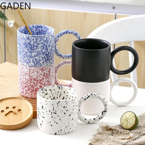 320ml Ink Dot Ceramic Coffee Cup Breakfast Cup Office Coffee Cup Round Handle Home Coffee Table Decoration Kitchen Bar Supplies