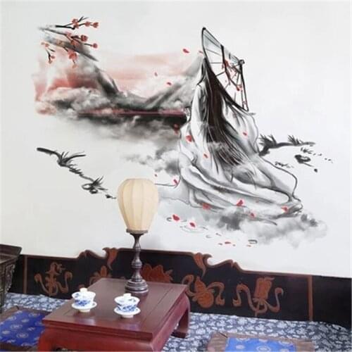 Chinese Ancient Style Wall Stickers Vinyl Decal Beauty Woman Living Room Background Wall Decoration Retro Posters for Furniture