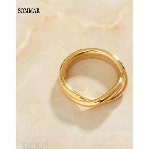 SOMMAR Hot ins Gold color size 6 7 8 Female Friend Joint Knuckle Rings Double Cross winding men ring accessories