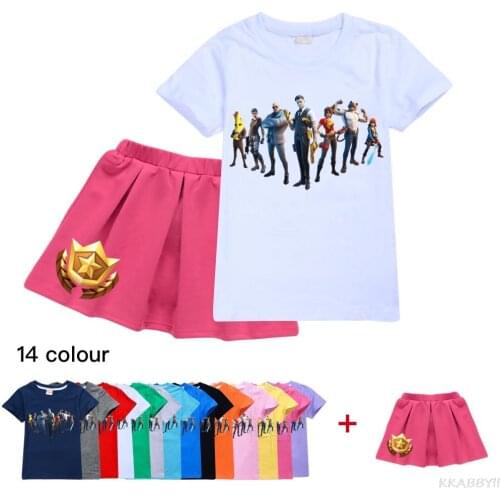 Fortnites Cartoon Girls Clothes Set T Shirt + Skirt Cute Princess Clothes Suits For Girls Dress
