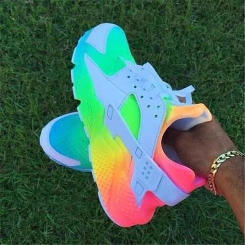 Siddons Rainbow Color Womens Sneakers Casual Tennis Shoes Round Toe Lace Up Running Sports Shoes Woman Rubber Sole Flat Sneaker