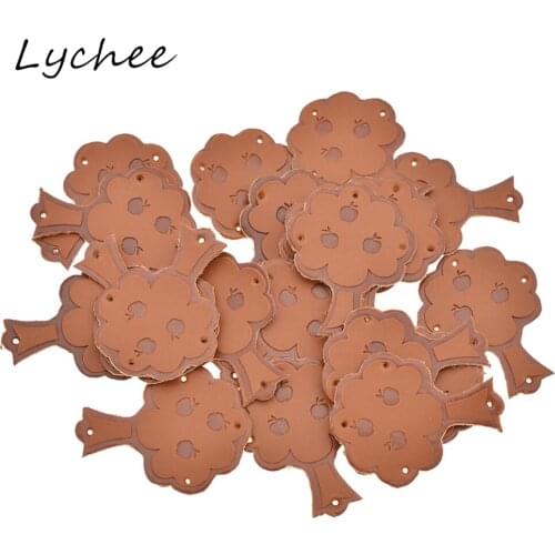 Lychee 20pcs Unique Brown Fruit Tree Shaped Faux PU Leather Garment Labels DIY Handmade Craft Bag Pants Decor Tags