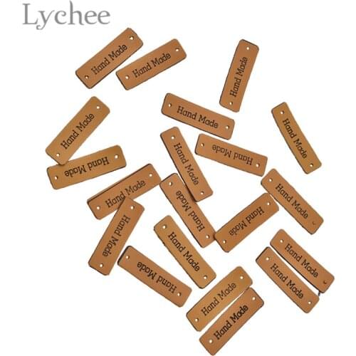 Lychee Life 20pcs Hand Made PU Leather Labels Simple Embossed Tags for Garment Bags DIY Sewing Accessories
