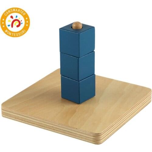 Montessori Kids Toy Wood Blue Cubes Vertical Dowel Preschool Training