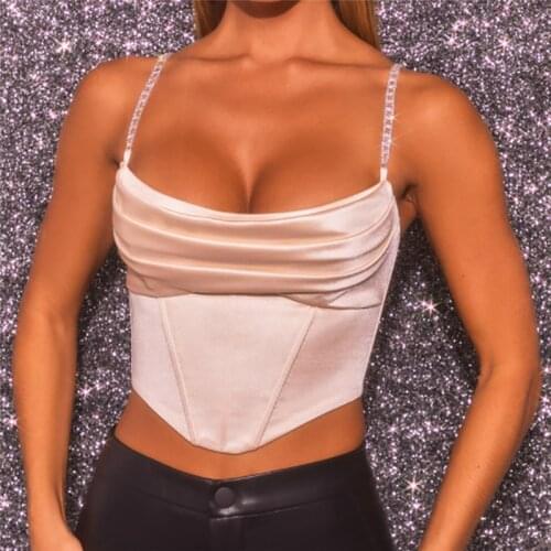 Musuos Hot Sexy Women Crop Tops Solid Chains Sling Straps Backless Slim Ruched Bustier Corset Street Stylish Shirt Female Summer
