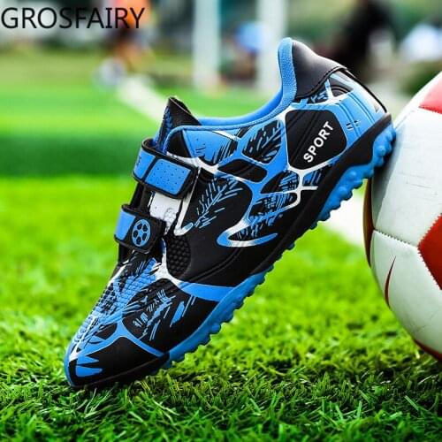 New Football Shoes with Velcro for Children Men and Women Broken Nail Training Artificial Grass Sports Shoes