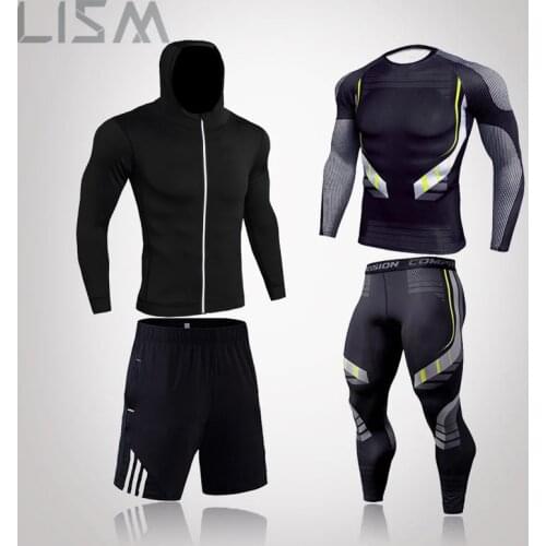 Mens Sportswear Compression Suit Fitness Training Set Sports Suit MMA Rashgard Mens Thermal Underwear Base 4-Piece Set