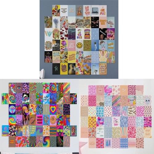 50Pcs Color Bright Aesthetic Picture for Wall Collage Set Bright Warm Color Dorm Poster Room Bedroom Decor for Women Art Prints