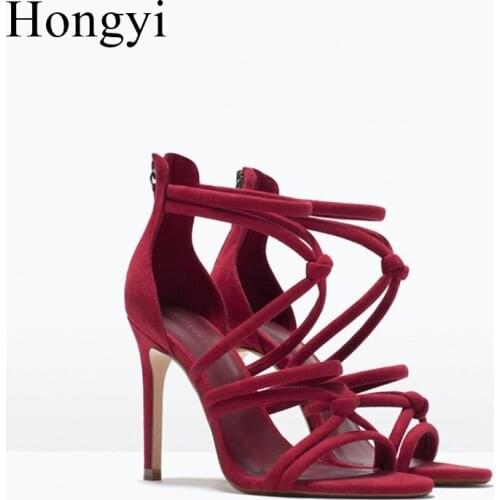 Hongyi Newest Delicate Strappy Sandas High Heel Cut-out Cross Strap Women Dress shoes woman Summer Cage shoes woman