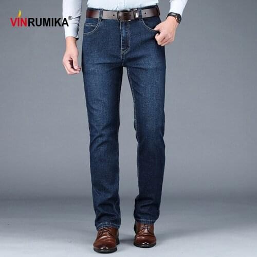 New 2020 Spring Mens Business Casual Brand Straight Jeans Autumn Mundell Cotton Denim Blue Pants Large Size Black Long Trousers