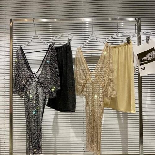 New Crystal Diamonds Beading Dress Temperament mesh V neck Backless Bat-Sleeved Sexy Party Club mini dress vestido jurken